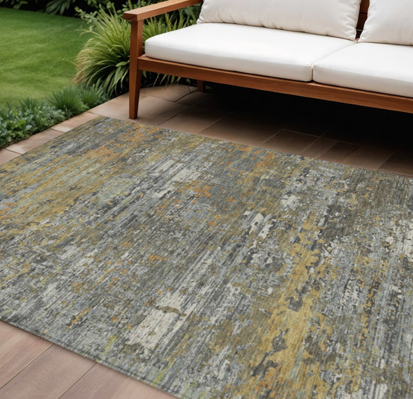 HomeRoots 5' Gold and Taupe Abstract Washable Area Rug - Stylish, Durable, Indoor/Outdoor Use with Easy Care 10' X 14' 610437