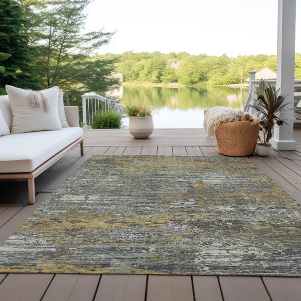HomeRoots 5' Gold and Taupe Abstract Washable Area Rug - Stylish, Durable, Indoor/Outdoor Use with Easy Care 10' X 14' 610437