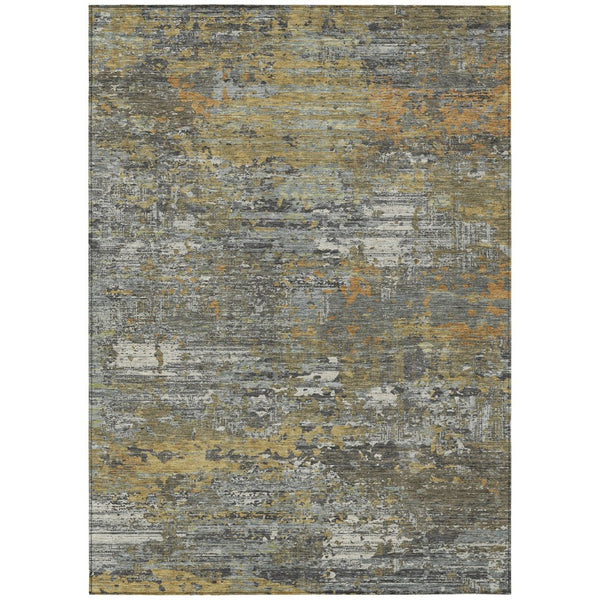 HomeRoots 5' Gold and Taupe Abstract Washable Area Rug - Stylish, Durable, Indoor/Outdoor Use with Easy Care 10' X 14' 610437