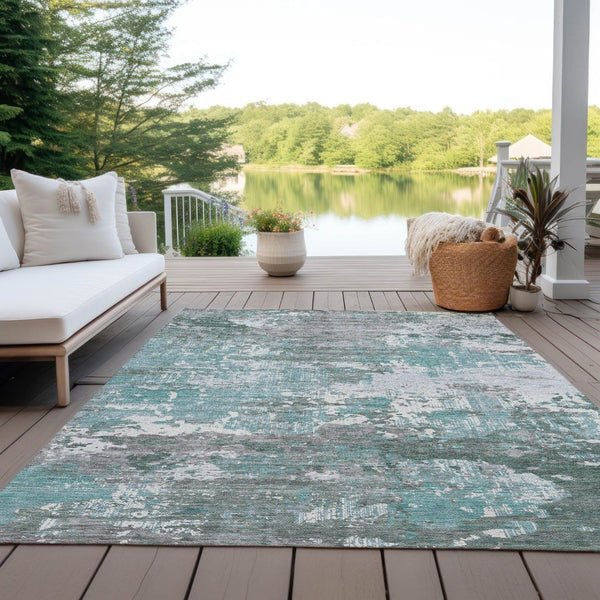 HomeRoots 5' Coastal-Inspired Blue and Teal Abstract Area Rug - Durable, Washable for Indoor & Outdoor Use 5' X 8' 610439