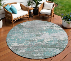 HomeRoots 5' Coastal-Inspired Blue and Teal Abstract Area Rug - Durable, Washable for Indoor & Outdoor Use 8' Round 610440