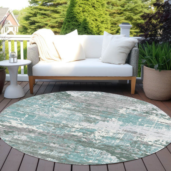HomeRoots 5' Coastal-Inspired Blue and Teal Abstract Area Rug - Durable, Washable for Indoor & Outdoor Use 8' Round 610440