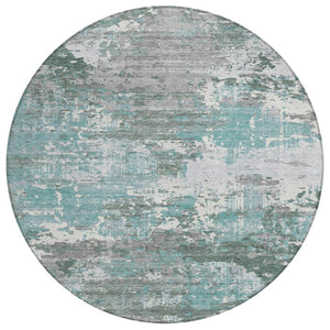 HomeRoots 5' Coastal-Inspired Blue and Teal Abstract Area Rug - Durable, Washable for Indoor & Outdoor Use 8' Round 610440
