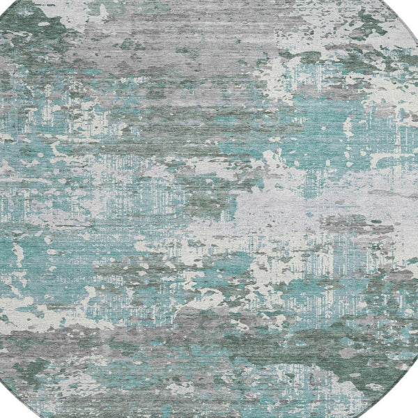HomeRoots 5' Coastal-Inspired Blue and Teal Abstract Area Rug - Durable, Washable for Indoor & Outdoor Use 8' Round 610440
