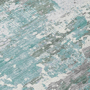 HomeRoots 5' Coastal-Inspired Blue and Teal Abstract Area Rug - Durable, Washable for Indoor & Outdoor Use 8' Round 610440