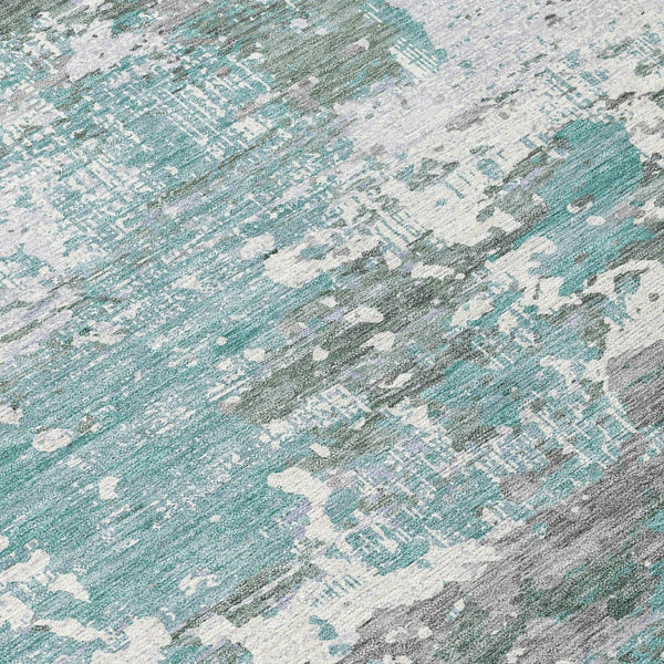HomeRoots 5' Coastal-Inspired Blue and Teal Abstract Area Rug - Durable, Washable for Indoor & Outdoor Use 8' Round 610440