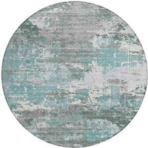 HomeRoots 5' Coastal-Inspired Blue and Teal Abstract Area Rug - Durable, Washable for Indoor & Outdoor Use 8' Round 610440