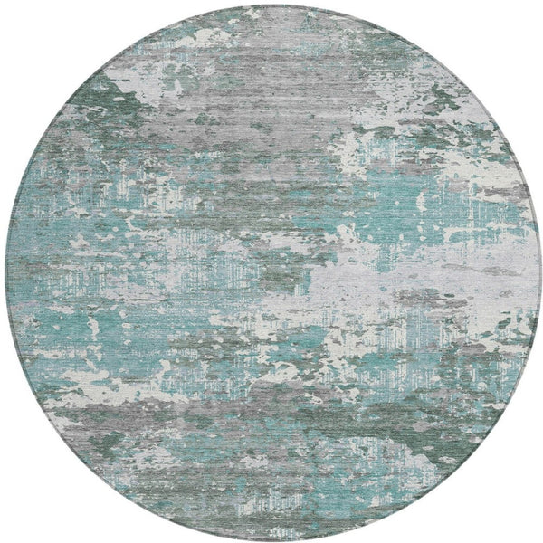 HomeRoots 5' Coastal-Inspired Blue and Teal Abstract Area Rug - Durable, Washable for Indoor & Outdoor Use 8' Round 610440