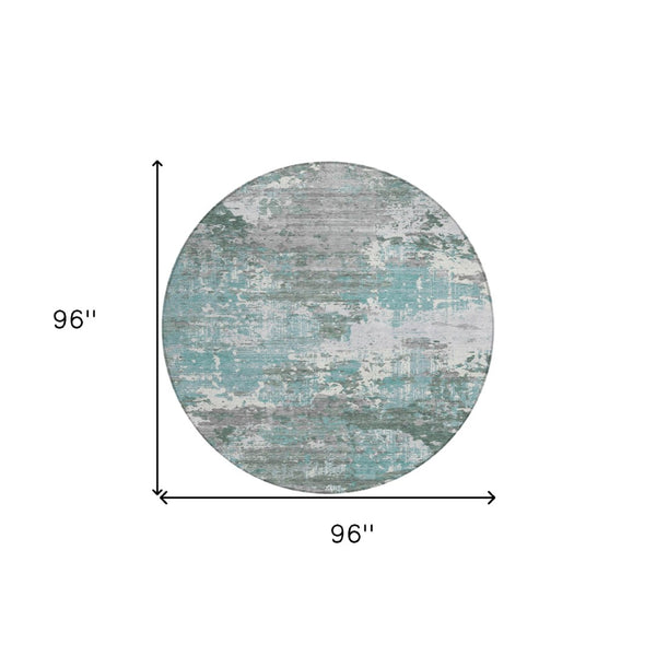 HomeRoots 5' Coastal-Inspired Blue and Teal Abstract Area Rug - Durable, Washable for Indoor & Outdoor Use 8' Round 610440