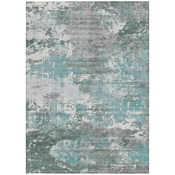 HomeRoots 5' Coastal-Inspired Blue and Teal Abstract Area Rug - Durable, Washable for Indoor & Outdoor Use 8' X 10' 610441