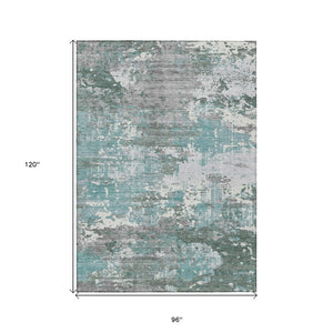 HomeRoots 5' Coastal-Inspired Blue and Teal Abstract Area Rug - Durable, Washable for Indoor & Outdoor Use 8' X 10' 610441