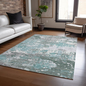 HomeRoots 5' Coastal-Inspired Blue and Teal Abstract Area Rug - Durable, Washable for Indoor & Outdoor Use 8' X 10' 610441
