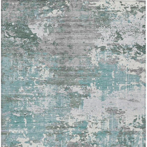 HomeRoots 9' X 12' Blue & Teal Abstract Washable Area Rug - Stylish, Durable, Indoor/Outdoor Versatility 610442