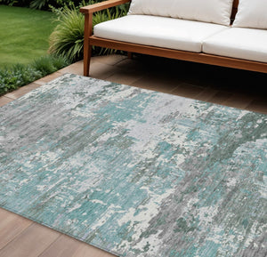 HomeRoots 9' X 12' Blue & Teal Abstract Washable Area Rug - Stylish, Durable, Indoor/Outdoor Versatility 610442