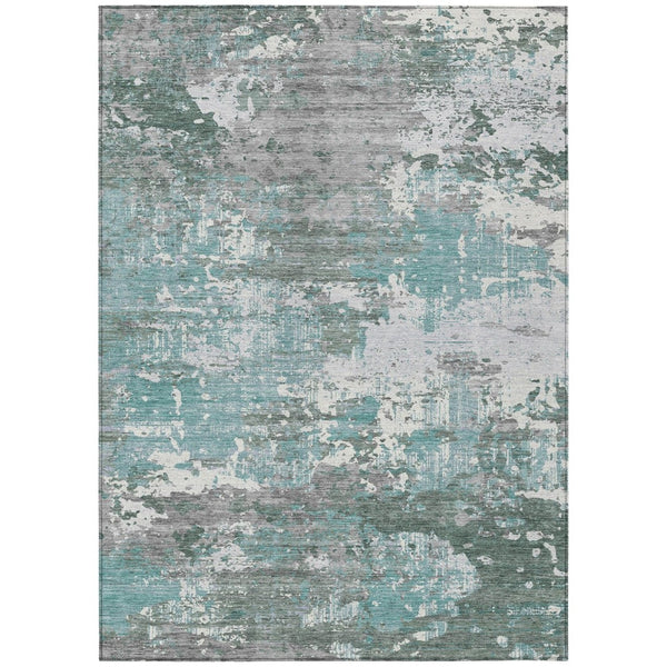 HomeRoots 9' X 12' Blue & Teal Abstract Washable Area Rug - Stylish, Durable, Indoor/Outdoor Versatility 610442