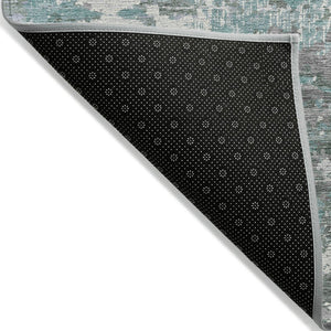 HomeRoots 9' X 12' Blue & Teal Abstract Washable Area Rug - Stylish, Durable, Indoor/Outdoor Versatility 610442