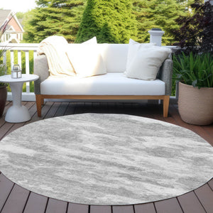 HomeRoots 5' Stylish Silver and Gray Abstract Area Rug - Durable, Washable, Perfect for Indoor or Outdoor Spaces 8' Round 610446