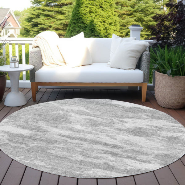 HomeRoots 5' Stylish Silver and Gray Abstract Area Rug - Durable, Washable, Perfect for Indoor or Outdoor Spaces 8' Round 610446