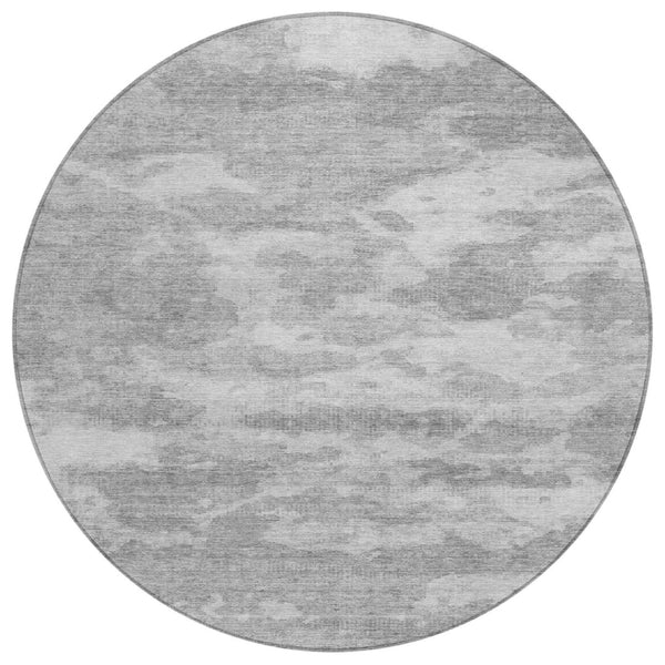 HomeRoots 5' Stylish Silver and Gray Abstract Area Rug - Durable, Washable, Perfect for Indoor or Outdoor Spaces 8' Round 610446