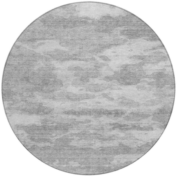 HomeRoots 5' Stylish Silver and Gray Abstract Area Rug - Durable, Washable, Perfect for Indoor or Outdoor Spaces 8' Round 610446