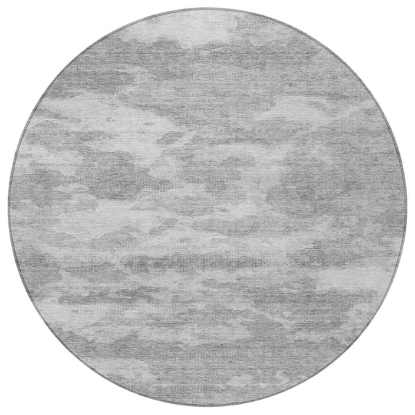 HomeRoots 5' Stylish Silver and Gray Abstract Area Rug - Durable, Washable, Perfect for Indoor or Outdoor Spaces 8' Round 610446