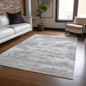 HomeRoots 9' X 12' Silver and Gray Abstract Area Rug – Stylish, Washable, Durable for Indoor & Outdoor Spaces! 610448