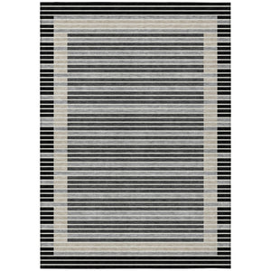 HomeRoots 5' Black and Beige Striped Washable Area Rug - Durable, Stylish Design for Indoor and Outdoor Spaces 5' X 8' 610457