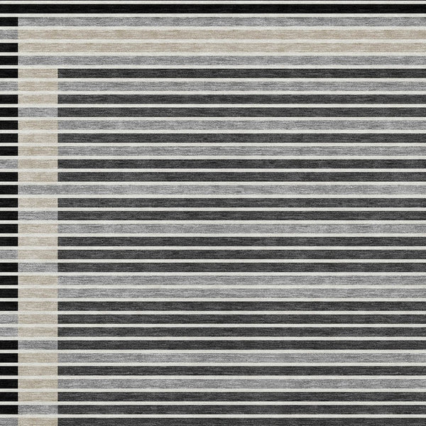 HomeRoots 5' Black and Beige Striped Washable Area Rug - Durable, Stylish Design for Indoor and Outdoor Spaces 5' X 8' 610457