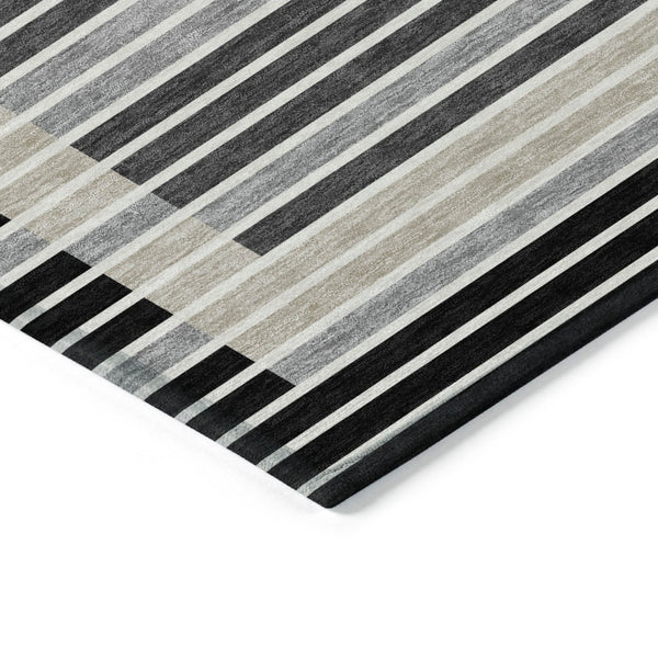 HomeRoots 5' Black and Beige Striped Washable Area Rug - Durable, Stylish Design for Indoor and Outdoor Spaces 8' X 10' 610459