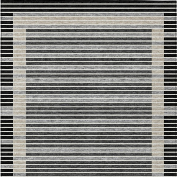 HomeRoots 5' Black and Beige Striped Washable Area Rug - Durable, Stylish Design for Indoor and Outdoor Spaces 8' X 10' 610459