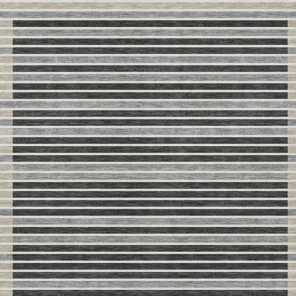 HomeRoots 5' Black and Beige Striped Washable Area Rug - Durable, Stylish Design for Indoor and Outdoor Spaces 9' X 12' 610460