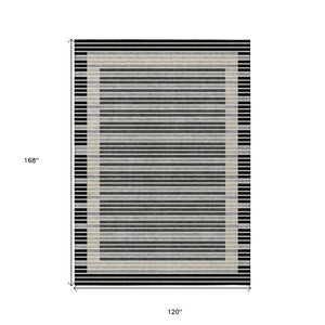 HomeRoots 5' Black and Beige Striped Washable Area Rug - Durable, Stylish Design for Indoor and Outdoor Spaces 10' X 14' 610461