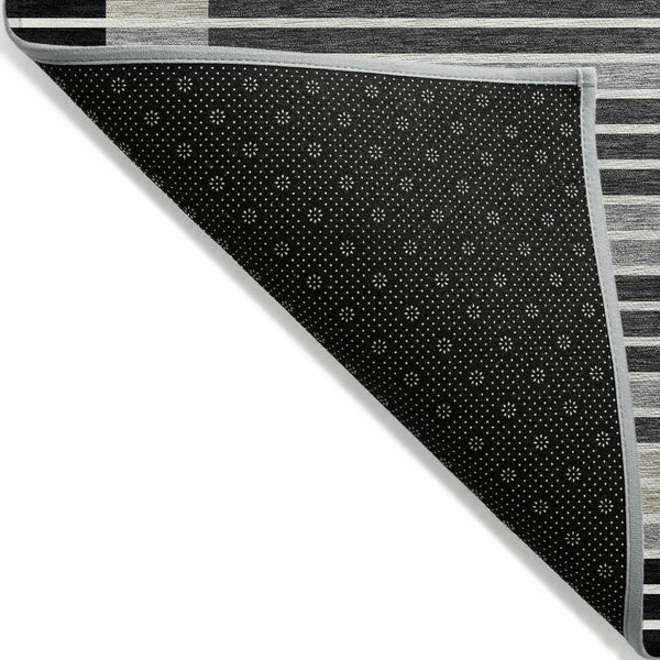 HomeRoots 5' Black and Beige Striped Washable Area Rug - Durable, Stylish Design for Indoor and Outdoor Spaces 10' X 14' 610461