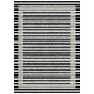 HomeRoots 5' Black and Beige Striped Washable Area Rug - Durable, Stylish Design for Indoor and Outdoor Spaces 10' X 14' 610461