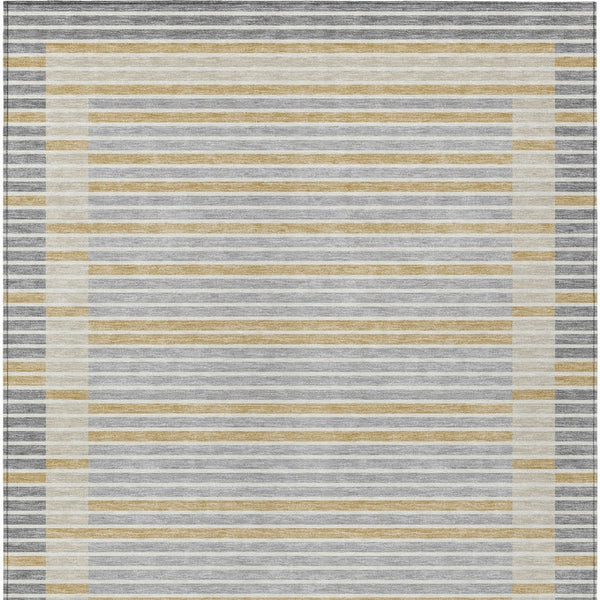 HomeRoots 5' Stylish Gray and Silver Striped Washable Area Rug for High-Traffic Indoor and Outdoor Spaces 5' X 8' 610469