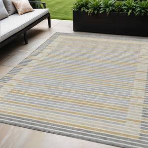 HomeRoots 5' Stylish Gray and Silver Striped Washable Area Rug for High-Traffic Indoor and Outdoor Spaces 5' X 8' 610469