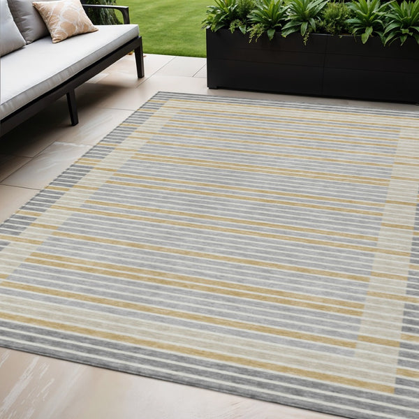 HomeRoots 5' Stylish Gray and Silver Striped Washable Area Rug for High-Traffic Indoor and Outdoor Spaces 5' X 8' 610469