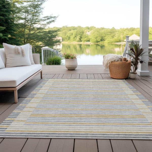 HomeRoots 5' Stylish Gray and Silver Striped Washable Area Rug for High-Traffic Indoor and Outdoor Spaces 5' X 8' 610469