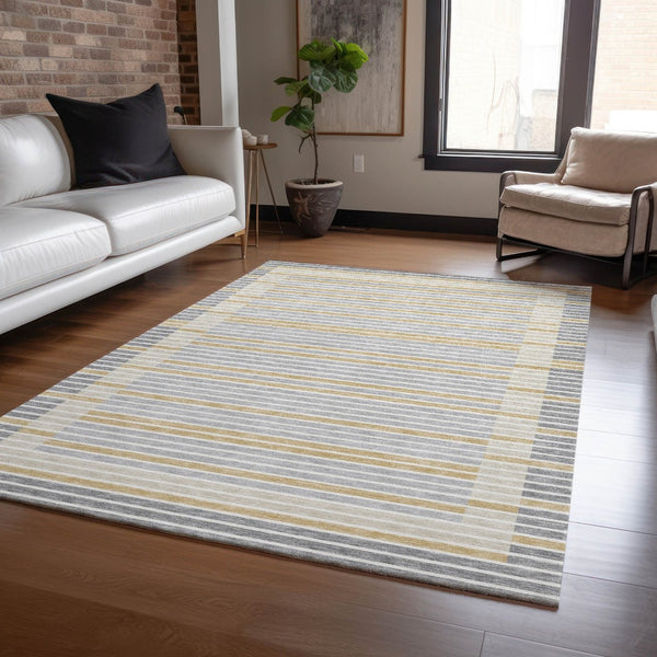HomeRoots 5' Stylish Gray and Silver Striped Washable Area Rug for High-Traffic Indoor and Outdoor Spaces 5' X 8' 610469