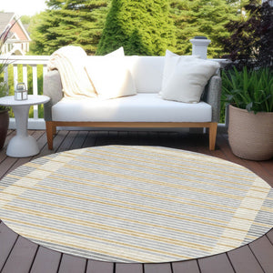 HomeRoots 5' Stylish Gray and Silver Striped Washable Area Rug for High-Traffic Indoor and Outdoor Spaces 8' Round 610470
