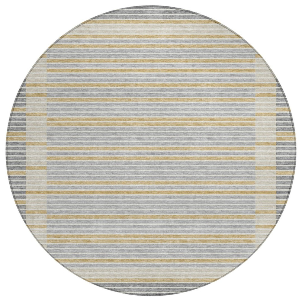 HomeRoots 5' Stylish Gray and Silver Striped Washable Area Rug for High-Traffic Indoor and Outdoor Spaces 8' Round 610470