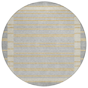 HomeRoots 5' Stylish Gray and Silver Striped Washable Area Rug for High-Traffic Indoor and Outdoor Spaces 8' Round 610470