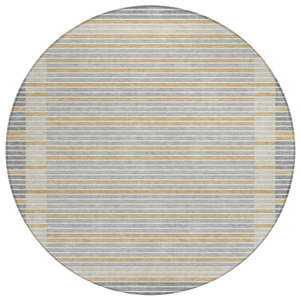 HomeRoots 5' Stylish Gray and Silver Striped Washable Area Rug for High-Traffic Indoor and Outdoor Spaces 8' Round 610470