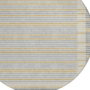 HomeRoots 5' Stylish Gray and Silver Striped Washable Area Rug for High-Traffic Indoor and Outdoor Spaces 8' Round 610470