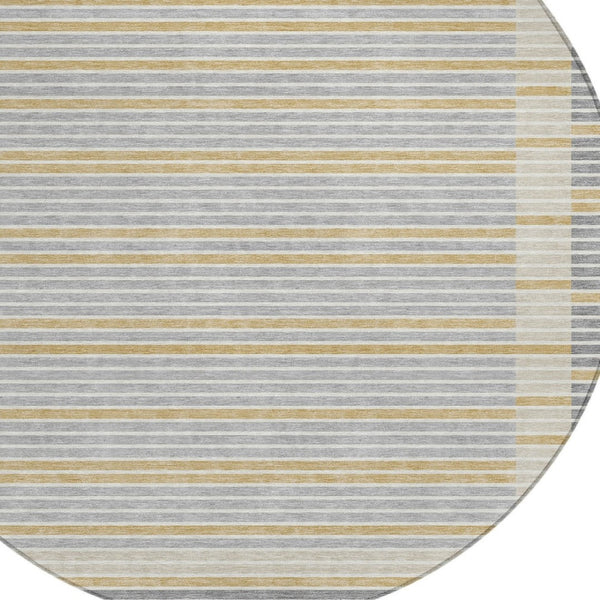 HomeRoots 5' Stylish Gray and Silver Striped Washable Area Rug for High-Traffic Indoor and Outdoor Spaces 8' Round 610470