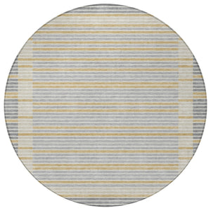 HomeRoots 5' Stylish Gray and Silver Striped Washable Area Rug for High-Traffic Indoor and Outdoor Spaces 8' Round 610470