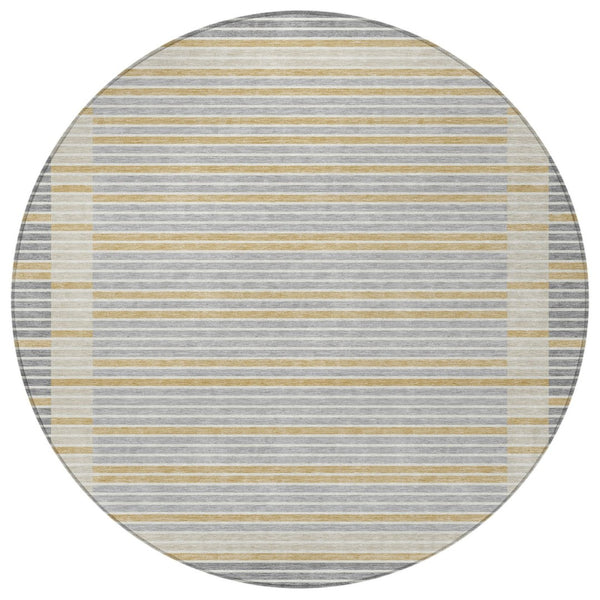 HomeRoots 5' Stylish Gray and Silver Striped Washable Area Rug for High-Traffic Indoor and Outdoor Spaces 8' Round 610470