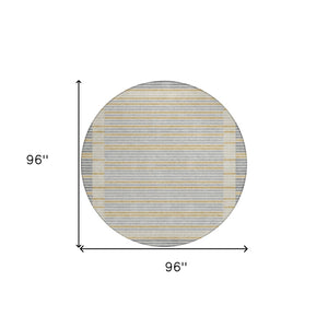 HomeRoots 5' Stylish Gray and Silver Striped Washable Area Rug for High-Traffic Indoor and Outdoor Spaces 8' Round 610470