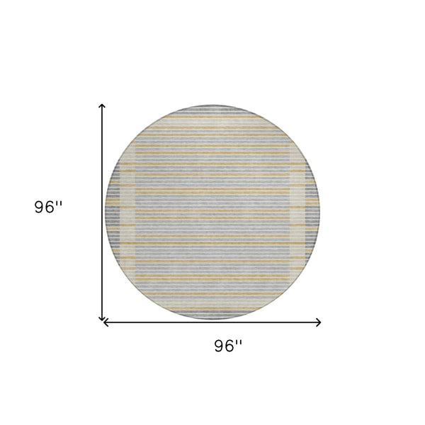 HomeRoots 5' Stylish Gray and Silver Striped Washable Area Rug for High-Traffic Indoor and Outdoor Spaces 8' Round 610470