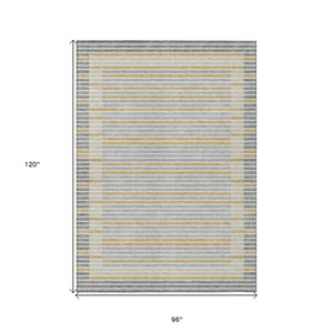 HomeRoots 5' Stylish Gray and Silver Striped Washable Area Rug for High-Traffic Indoor and Outdoor Spaces 8' X 10' 610471